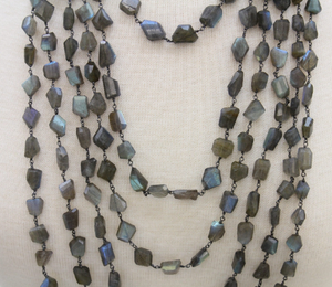 Labradorite Oval Faceted Wire Wrapped Rosary Chain, (RS-LAB-117) - Beadspoint