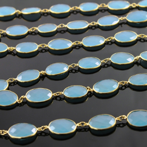 Aqua Chalcedony Faceted Oval Chain, (AQCHAL-BZCT) - Beadspoint