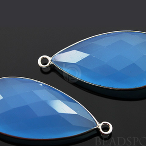 Capri Blue Chalcedony Faceted Pear bezel, (SSBZC7058) - Beadspoint