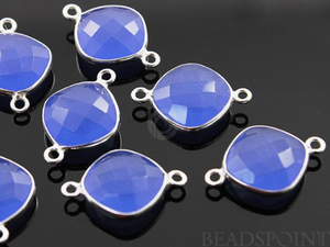 Blue Chalcedony Faceted Cushion Shape Bezel Connector, (SSBZC7514) - Beadspoint