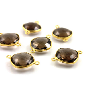 Smokey Quartz Faceted Cushion Connector, (BZC7520) - Beadspoint