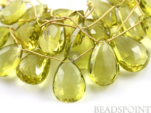 Lemon Topaz Large Flat Pear Drops Gemstone, (2LTZLRGpear) - Beadspoint