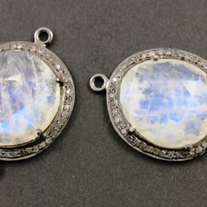 Rainbow Moonstone w/ Diamonds Oval Connector,(RNB/WTZ/1001) - Beadspoint