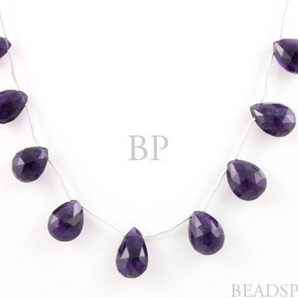 Dark Purple Amethyst Faceted Flat Pear Drops, ( 2AM9x13-10x16PEAR) - Beadspoint