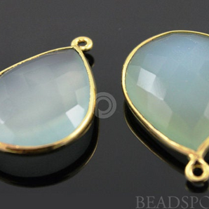 Light Aqua Chalcedony Faceted  Pear Bezel, (BZC7426) - Beadspoint