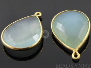 Light Aqua Chalcedony Faceted  Pear Bezel, (BZC7426) - Beadspoint