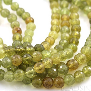 Green Grossular Garnet Faceted Roundel, 1 Strand (GRG6FRND) - Beadspoint