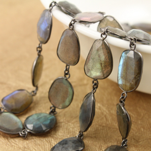 Labradorite Oval Faceted Bezel Chain, (BC-LAB-38) - Beadspoint