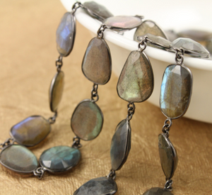 Labradorite Oval Faceted Bezel Chain, (BC-LAB-38) - Beadspoint