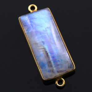 Rainbow Moonstone Component, Gold Vermeil Over Sterling Silver, 12x24mm (MNSFNCY-B) - Beadspoint