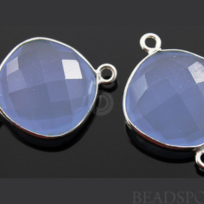 Light Blue Chalcedony Faceted Cushion Connector, (SSBZC7505) - Beadspoint