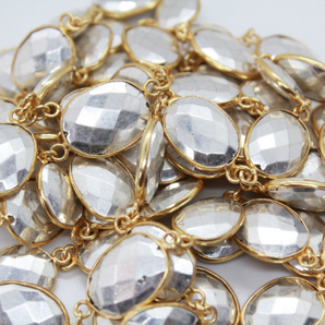 Gold plated Silver Pyrite Faceted Oval Chain, (BC-SPY-274) - Beadspoint