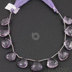 Pink Amethyst Faceted Flat Heart Drops, (2PAM13x13HRT) - Beadspoint