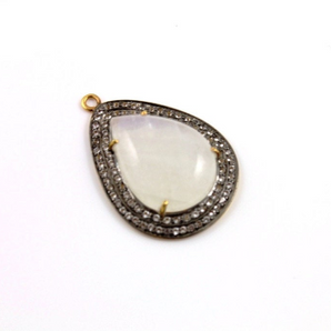 Natural Rainbow Moonstone w/ White Sapphire, (RNBWTZ-01) - Beadspoint