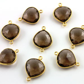 Smokey Quartz Faceted Heart Shape Bezel Connector, (BZC9015/ST) - Beadspoint