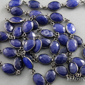 Dyed Blue Sapphire Corundum Faceted Oval Rosary, (BC-DSP-69) - Beadspoint