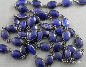 Dyed Blue Sapphire Corundum Faceted Oval Rosary, (BC-DSP-69) - Beadspoint