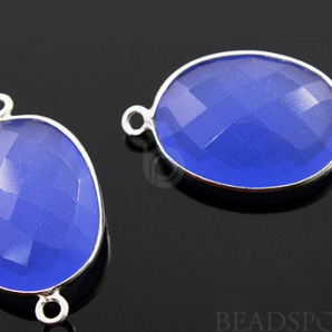 Blue Chalcedony Oval Bezel Connector (SSBZC4058) - Beadspoint