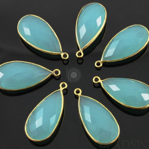 Aqua Blue Chalcedony Faceted Pear Bezel, (BZC7051) - Beadspoint