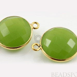 Apple Green Chalcedony Faceted Coin Bezel, (BZC7254) - Beadspoint