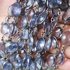 Iolite Quartz Faceted Oval Chain, (GMC-IOL-12X15) - Beadspoint