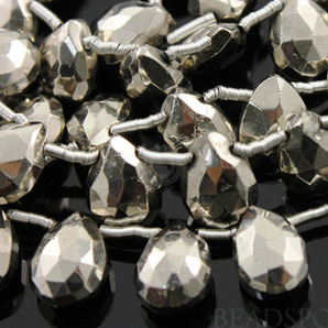 Pyrite SIlver Metallic Faceted Pear Drops,(PYR8x11PEAR) - Beadspoint