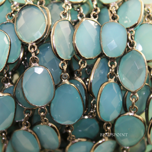 Aqua Blue Chalcedony Faceted Rosary Chain,(BC-ACH-03) - Beadspoint