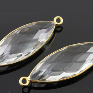 Rock Crystal Faceted Marquise Bezel Connector, (BZC7178) - Beadspoint