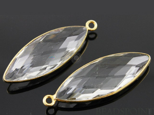 Rock Crystal Faceted Marquise Bezel Connector, (BZC7178) - Beadspoint