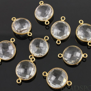 Mined Rock Crystal Faceted Puff Coin Bezel Connector, (BZC7125) - Beadspoint