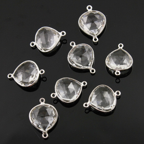 Rock Crystal Faceted Heart Shape Bezel Connector, (SSBZC9015/CRY) - Beadspoint