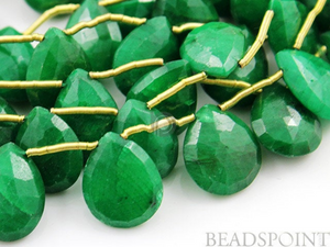 Dyed Natural Emerald Faceted Flat Pear Drops, (DEM9x12FPEAR) - Beadspoint
