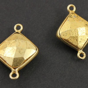 Gold Vermeil Pyrite Faceted Square Bezel, (BZCT7602-A) - Beadspoint