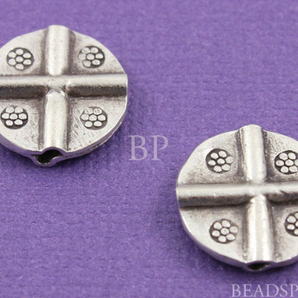 2 Pieces, Hill Tribe Flat Round Disc w/Cross Tubes, (8204-TH) - Beadspoint