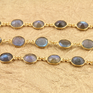 Flashy Blue Labradorite Oval Bezel Vermeil Chain, (BC-LAB-44) - Beadspoint