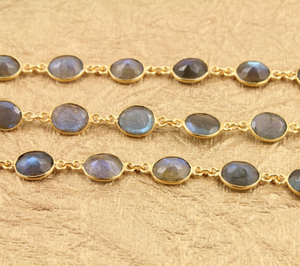Flashy Blue Labradorite Oval Bezel Vermeil Chain, (BC-LAB-44) - Beadspoint