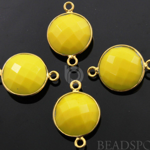 Yellow Turquoise Faceted Coin Shape Bezel Connector, (BZC7263) - Beadspoint