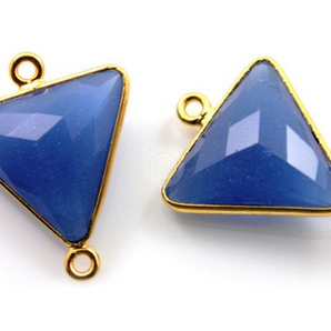 Blue Sapphire Chalcedony Faceted Triangle Bezel Connector, (BZC7578) - Beadspoint