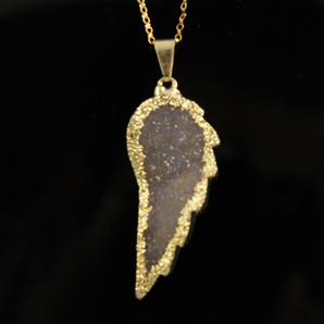 Druzy Gold Electroplated Wing Pendant, (DZY/8002/CHM/W) - Beadspoint