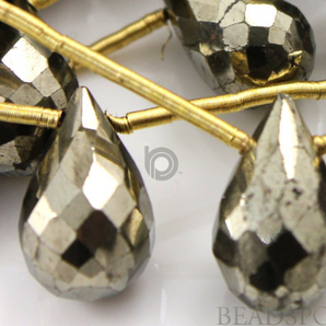 Pyrite Platinum Metallic Faceted Tear Drops, (PYR7x12TEAR(P)) - Beadspoint