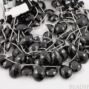 Black Onyx Faceted Pear Drops, 4 Pieces, (4X12x16Fpear) - Beadspoint