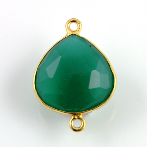 Green Onyx Faceted Heart Connector, (BZC9015/GNX) - Beadspoint