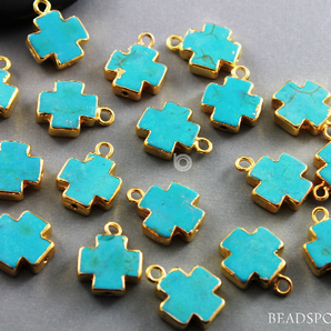 Turquoise Howlite Electroplated Cross Charm, (BZC-10005) - Beadspoint