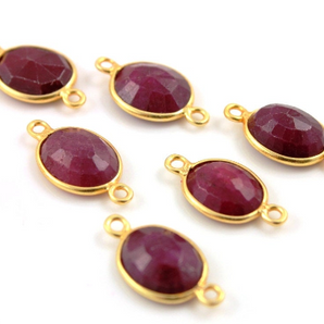 Dyed Red Ruby Faceted Oval Connector,(BZCT7302-A) - Beadspoint