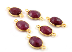 Dyed Red Ruby Faceted Oval Connector,(BZCT7302-A) - Beadspoint