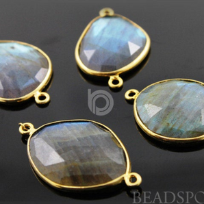 Labradorite Faceted Bezel Connector, Gold Vermeil, 16x20mm (LABC020-G) - Beadspoint