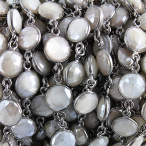 Mystic Grey Moonstone Puff Coin Chain,(BC-GMNS-16) - Beadspoint