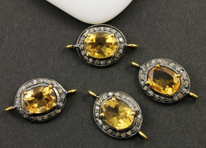 Pave Diamond Citrine Faceted Connector,  (DIA/CIT/13x11) - Beadspoint