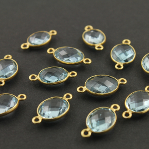 Blue Topaz Faceted Oval Connector,(BZCT9004/B) - Beadspoint