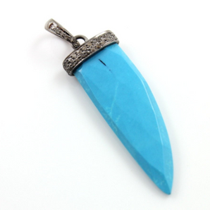 Pave Diamond Turquoise Shark Tooth Pendant (TURQ/DIA/101) - Beadspoint